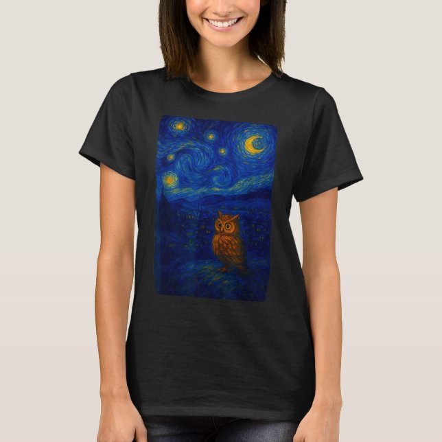 Owl Starry Cute Night Van Gogh Owl Bird Lovers Wom T Shirt (Framsida)