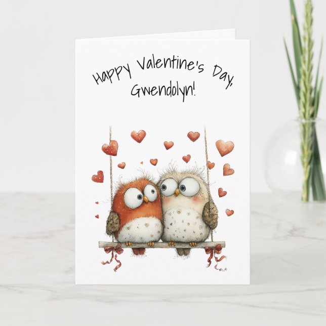 Owl Sweethearts Whimsical Happy Valentine's Day Kort (Framsida)