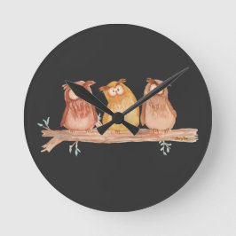 Owl Trio Rund Klocka