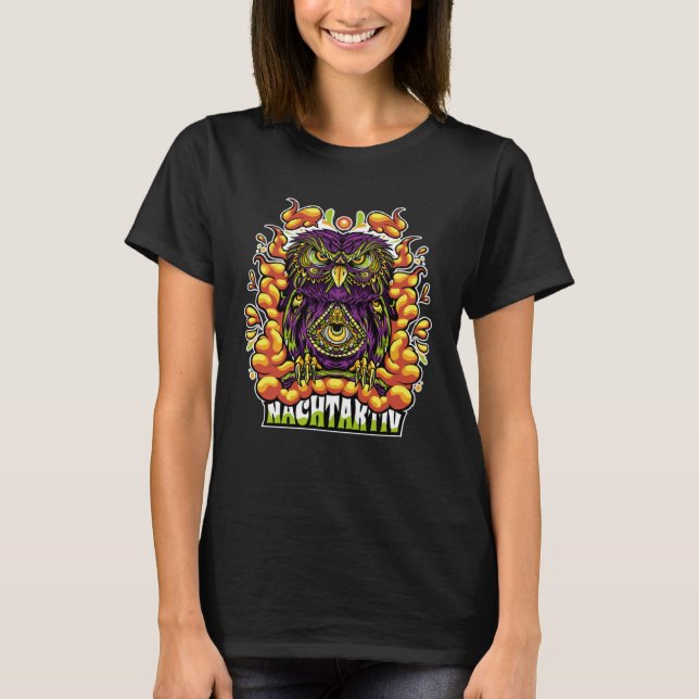 Owl trippy psychodelic coloured t shirt (Framsida)