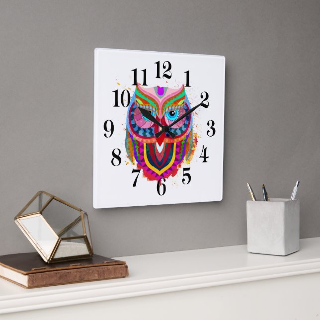 Owl Wall Clock Fyrkantig Klocka (Kontor)
