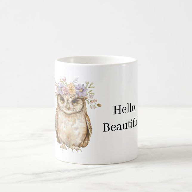 Owl wearing Flowers Kaffemugg (Center)