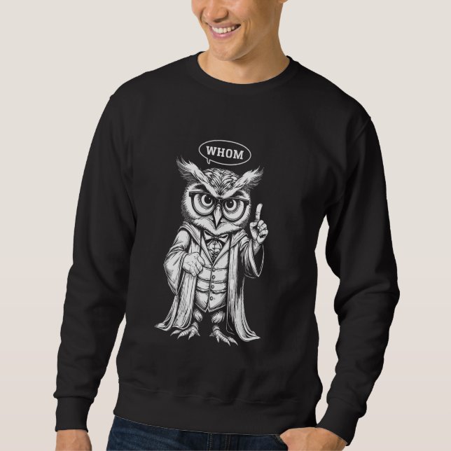 Owl Whom English Teacher Grammar Nerd Writer Autho Lång Ärmad Tröja (Framsida)