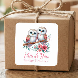 Owl Woodland Boho Country Wedding Thank You  Fyrkantigt Klistermärke