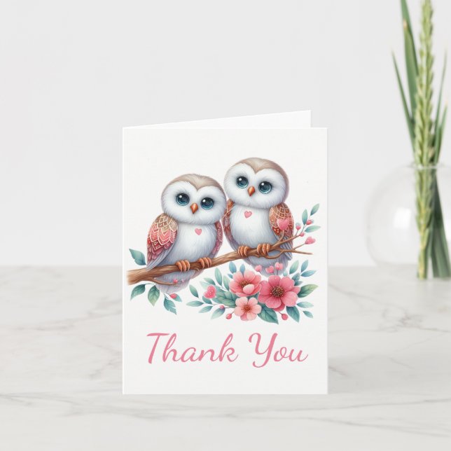 Owl Woodland Boho Rustic Country Thank You Wedding Tack Kort (Framsida)