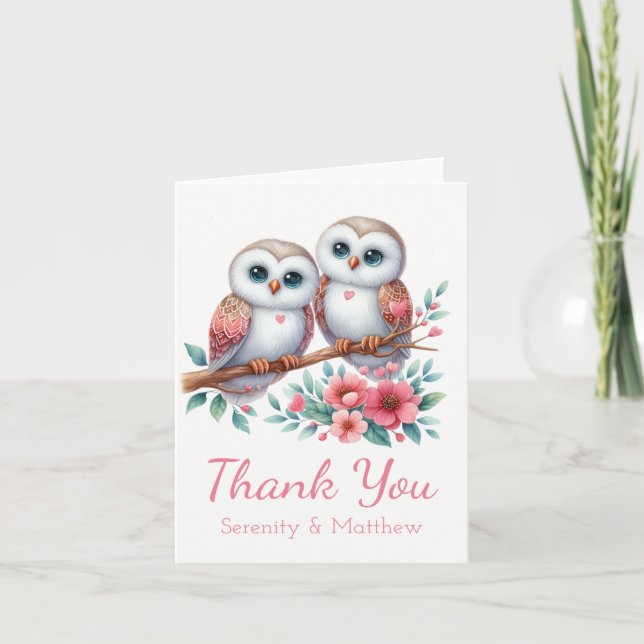 Owl Woodland Boho Rustic Country Thank You Wedding Tack Kort (Framsida)