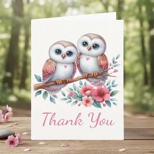 Owl Woodland Boho Rustic Country Thank You Wedding Tack Kort (Skapare uppladdad)
