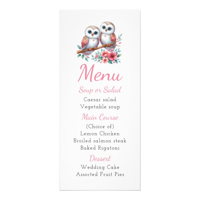 Owl Woodland Boho Rustic Country Wedding Menu Reklamkort (Framsidan)