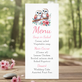 Owl Woodland Boho Rustic Country Wedding Menu Reklamkort