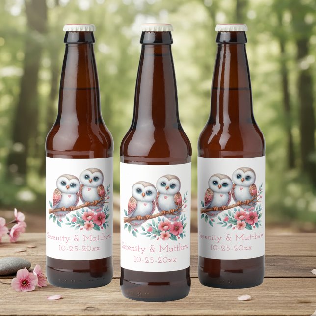 Owl Woodland Boho Rustic Country Wedding Ölflaska Etikett (Skapare uppladdad)