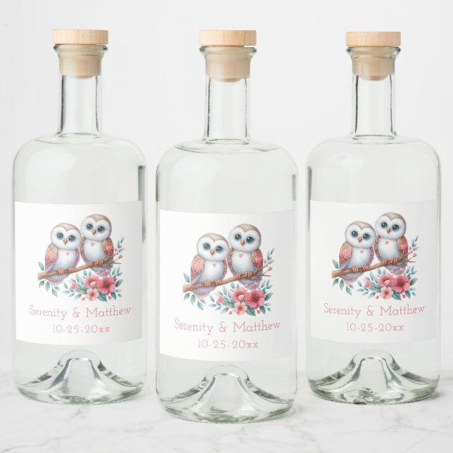 Owl Woodland Boho Rustic Country Wedding Spritflaskor Etikett (Flaskor)