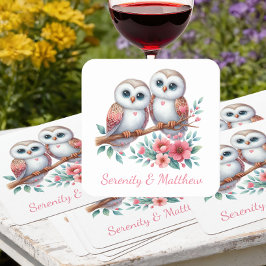 Owl Woodland Boho Rustic Country Wedding Underlägg Papper Kvadrat