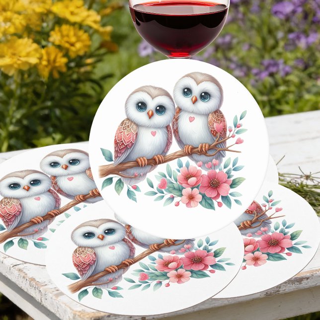 Owl Woodland Boho Rustic Country Wedding Underlägg Papper Rund (Skapare uppladdad)