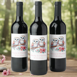 Owl Woodland Boho Rustic Country Wedding Vinflaska Etikett