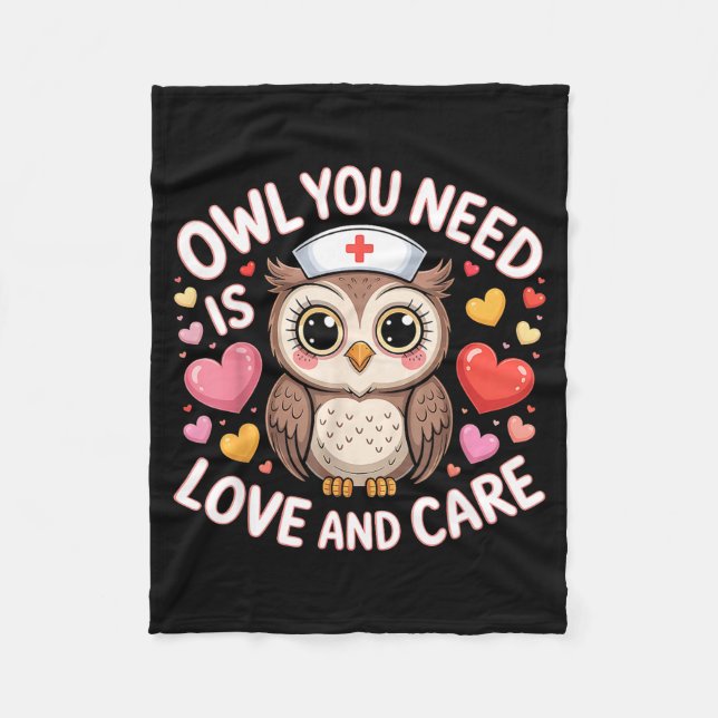 Owl You Need Is Love Nurse Valentine Cute Owl Coup Fleecefilt (Framsidan)