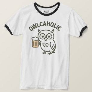 OwlcaholUggla Beer Älskare Ringer T-Shirt