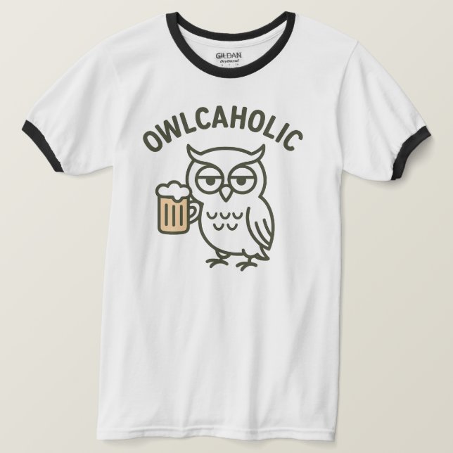 OwlcaholUggla Beer Älskare Ringer T-Shirt (Design framsida)