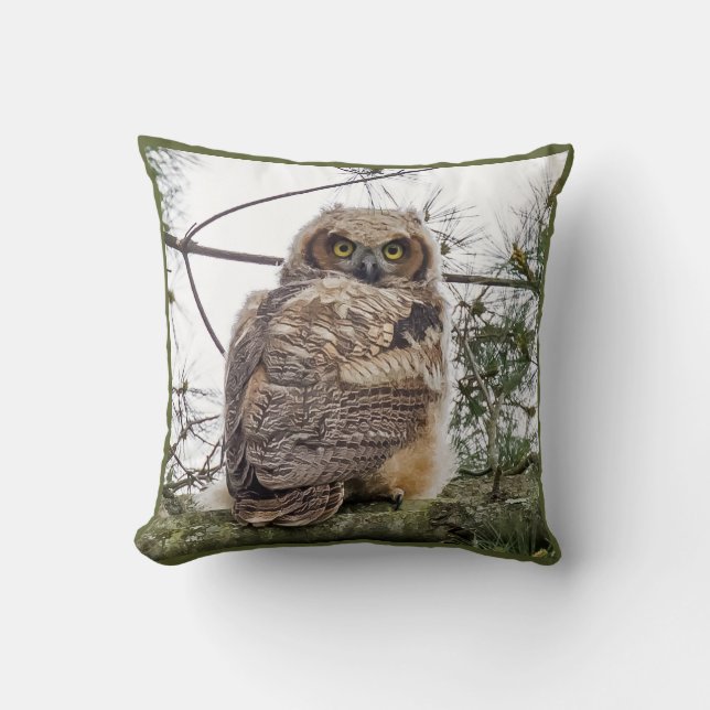 Owlet på Gräs Gren Kudde (Framsida)