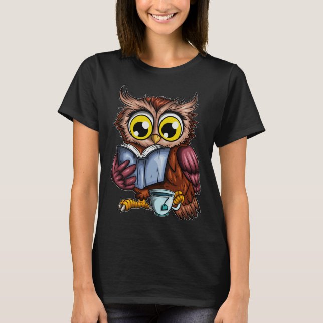 Owls Book Newspaper Crime Novel Hot Tea Cup Owl Re T Shirt (Framsida)