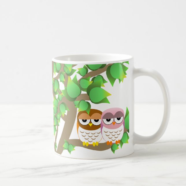 Owls in tree kaffemugg (Höger)