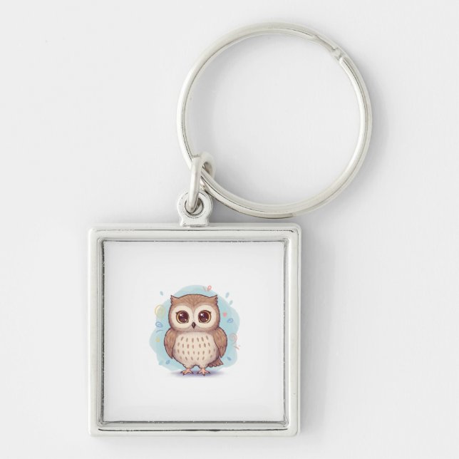Owls that bring happiness fyrkantig silverfärgad nyckelring (Framsidan)