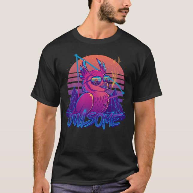Owlsome - fågelRetrowave för uggla enorm 80-tal T Shirt (Framsida)