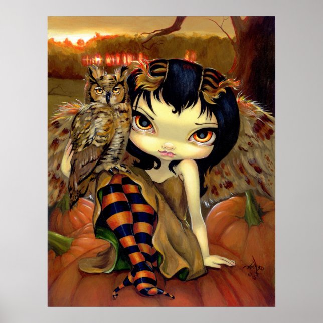 Owlyn i Autumn ART PRINT uggla fairy halloween Poster (Framsidan)