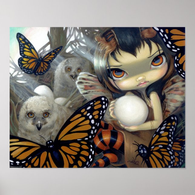 Owlyn i Nest ART PRINT uggla fairy hatchling Poster (Framsidan)