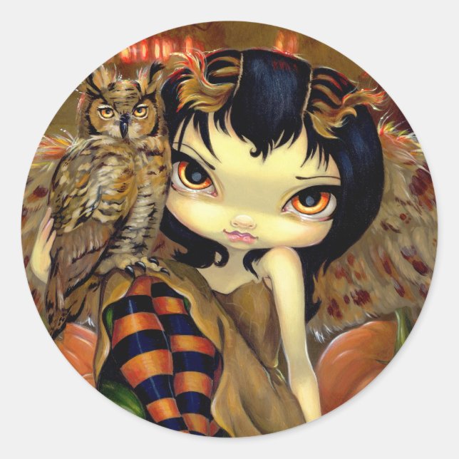 "Owlyn in Autumn" Sticker Runt Klistermärke (Framsida)