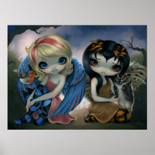 Owlyn och Robyn - Uggla Fairy Art Print big ögon a Poster