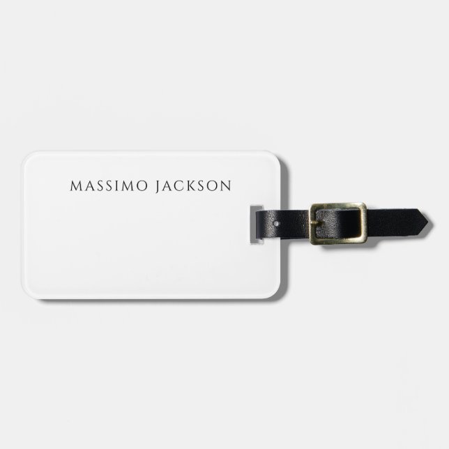 Own Name Calligraphy Chic Plain Simple Black White Bagagebricka (Horisontell Framsida)