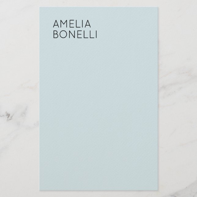 Own Name Modern Minimalist Professional Plain Blue Brevpapper (Framsida)