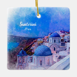 Own Photo Santorini Greece 2 sided Modern Art Julgransprydnad Keramik