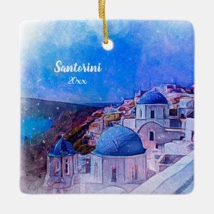 Own Photo Santorini Greece 2 sided Modern Art Julgransprydnad Keramik