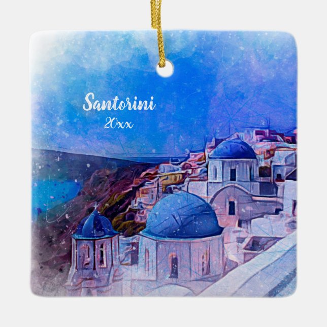 Own Photo Santorini Greece 2 sided Modern Art Julgransprydnad Keramik (Framsida)