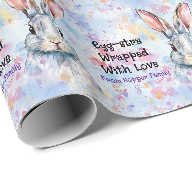 Own text Watercolor Easter Bunnies Presentpapper (Rullad Hörn)