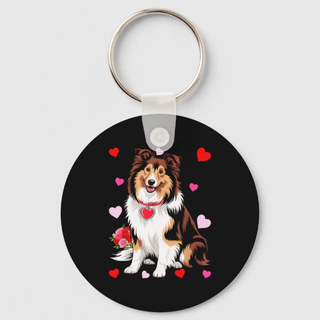 Owner Mom Dad Sheltie Dog Lover Valentines Day  Nyckelring (Framsida)