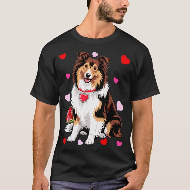 Owner Mom Dad Sheltie Dog Lover Valentines Day  T Shirt (Framsida)