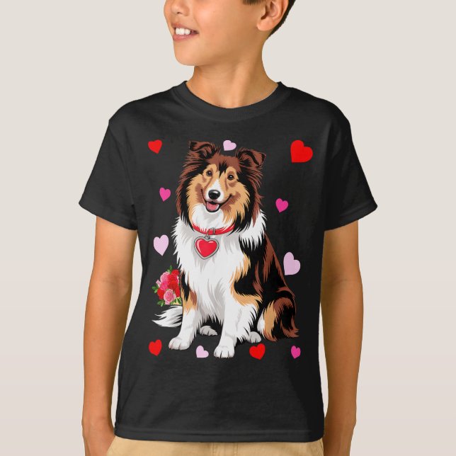 Owner Mom Dad Sheltie Dog Lover Valentines Day  T Shirt (Framsida)
