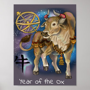 Ox-året för kinesisk zodiak poster