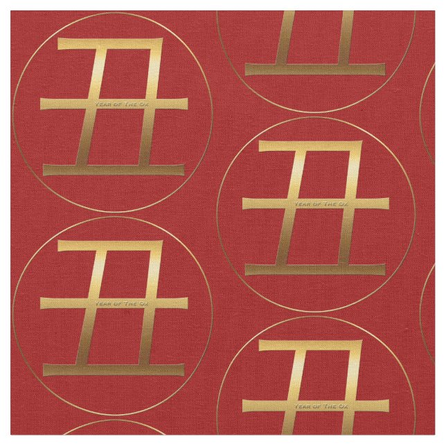 Ox-årig Guld-emballerad effekt Symbol Zodiac Fabri Tyg (Närbild)