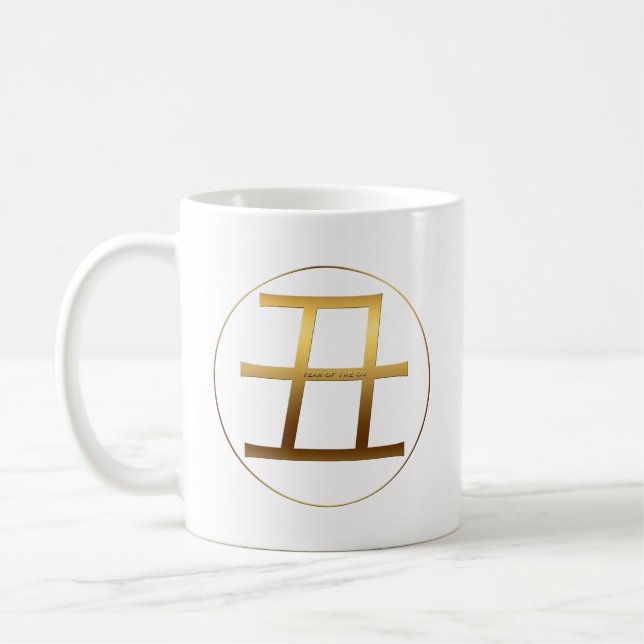 Ox-års Guld-symbol för reliefeffekt Symbol Vita Mu Kaffemugg (Vänster)