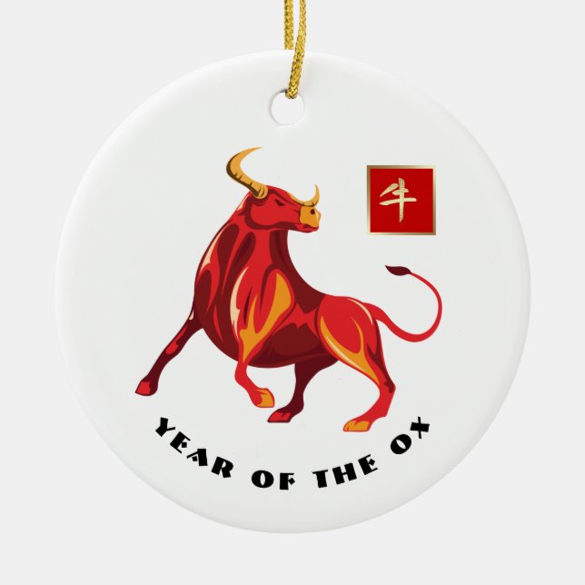 Ox-gåvans kinesiska år julgransprydnad keramik (Framsidan)