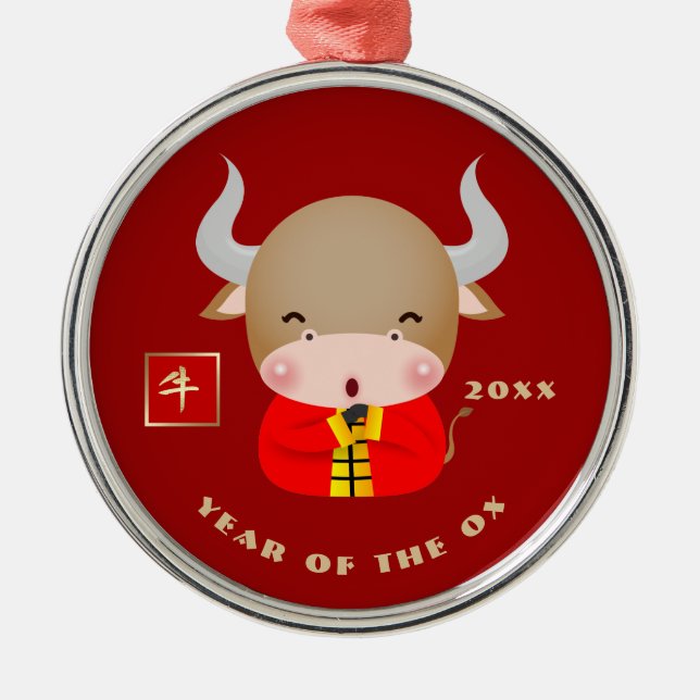 Ox-gåvans kinesiska år julgransprydnad metall (Framsidan)