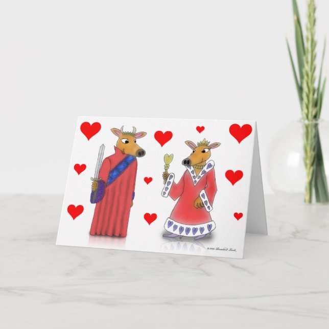Ox Kung och Queen of Hearts Valentine Card Helgkort (Framsida)