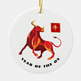 Ox-presentens kinesiska år julgransprydnad keramik