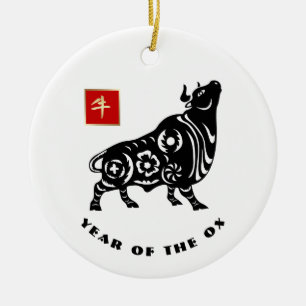 Ox-presentens kinesiska år julgransprydnad keramik