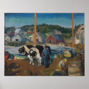 Ox Team, Wharf på Matinicus av George Bellows Poster