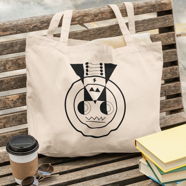 Ox Zodiac Canvas - Ushi Animal Geometry Design Jumbo Tygkasse (Rooted in calm - your zodiac tote, paired with books and a warm brew.)