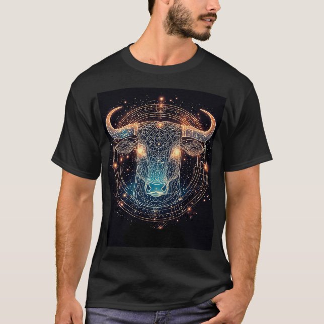 Oxen i stjärntecknet Taurus med lysande geometrisk T Shirt (Framsida)